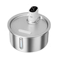 Stainless steel pet water fountain with heating base, shown in white colour.