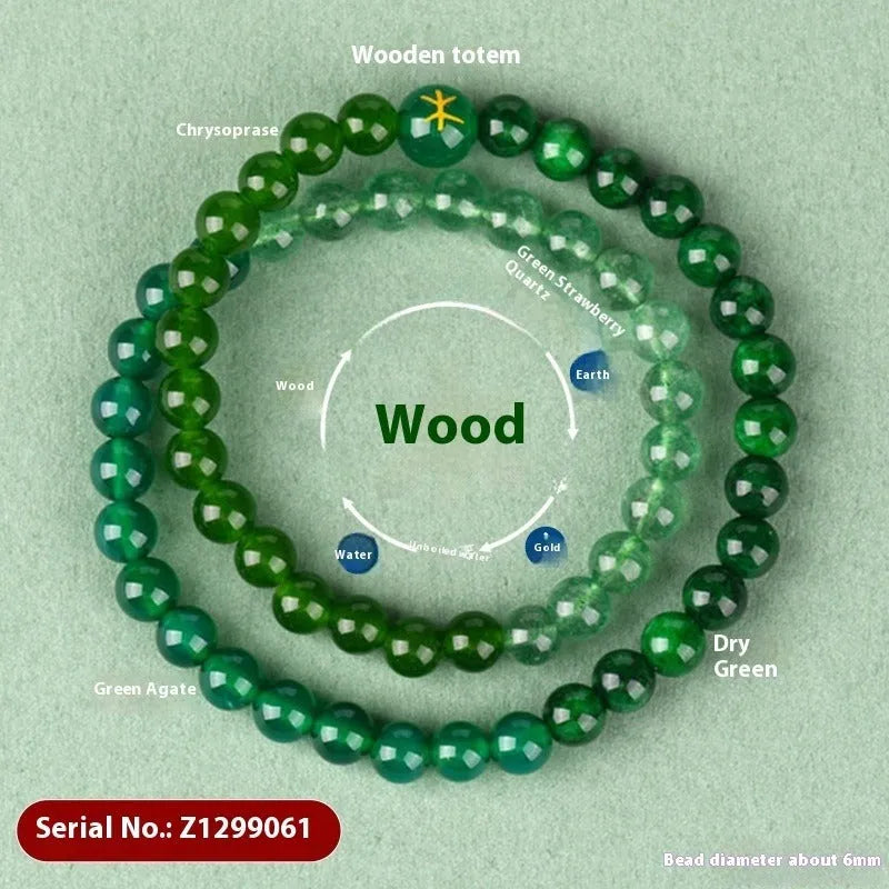 Natural Duobao crystal five elements double ring bracelet with geometric round bead design