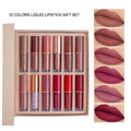 Matte shimmer lip glaze 12-piece set with non-stick cup formula in coordinated colours