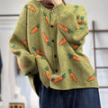 Mori artistic printing colour contrast loose cardigan sweater with round neckline