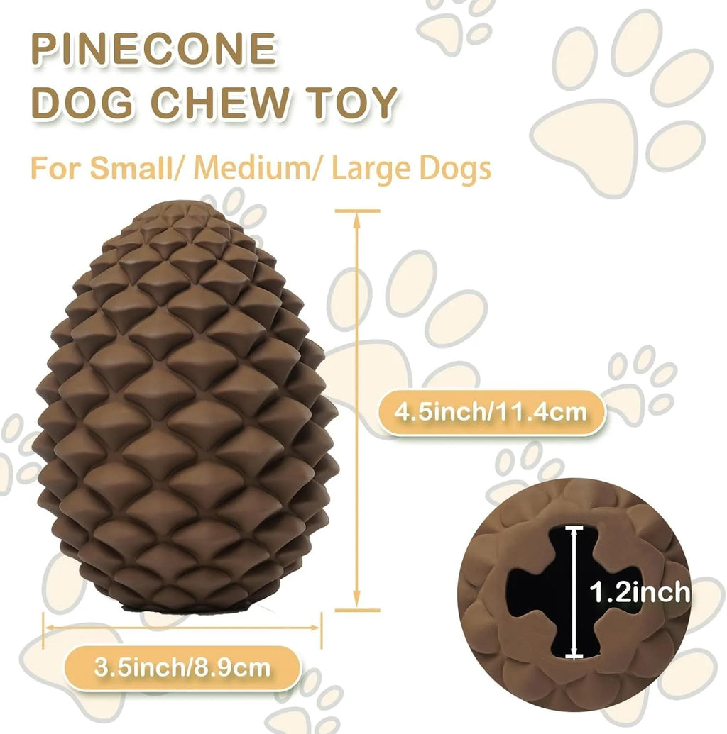 Yellow pine cone shaped natural rubber dog toy with treat dispenser for large dogs