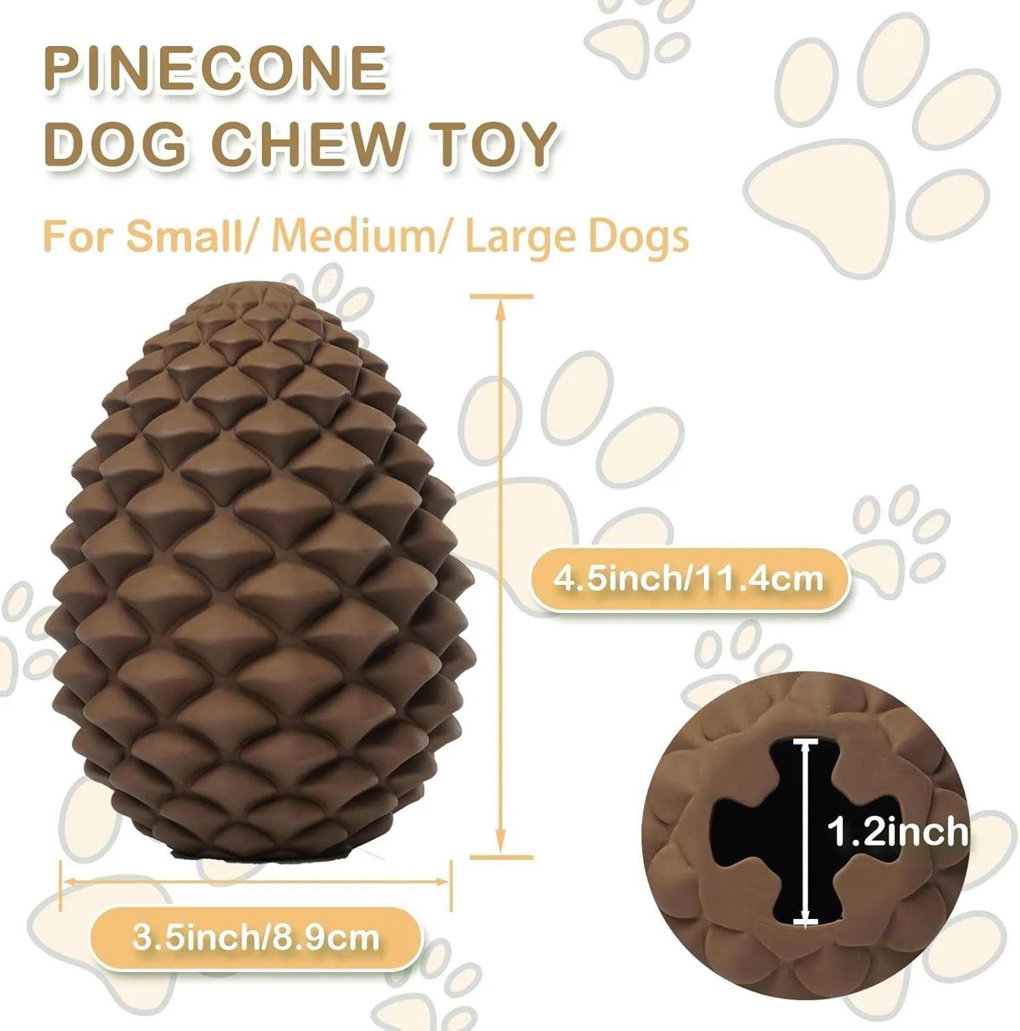 Yellow pine cone shaped natural rubber dog toy with treat dispenser for large dogs