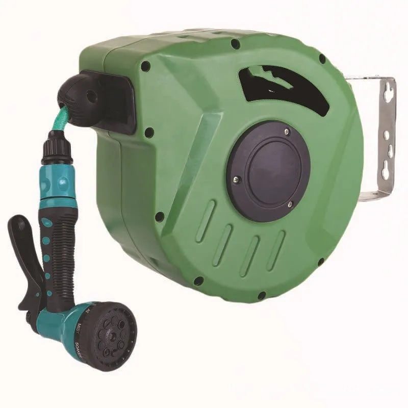 Automatic retractable hose reel water drum with 10 metre PVC pipe for car washing and garden use