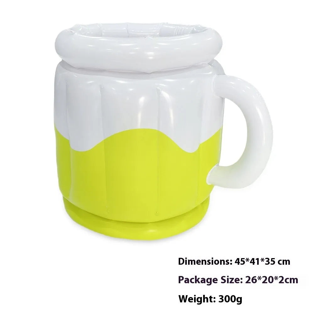 Yellow inflatable PVC ice bucket with beer steins design for outdoor parties and events