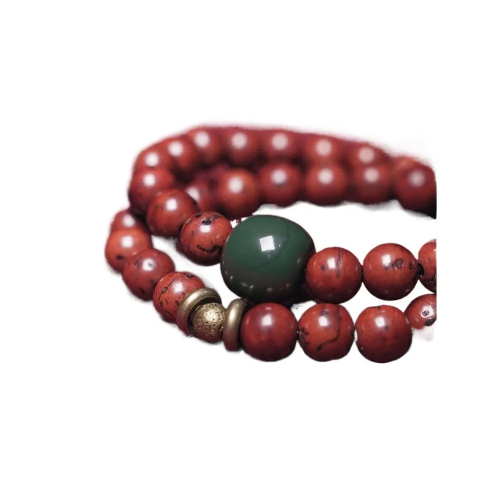 Natural bodhi seed double circle bracelet with cartoon style elements on wrist