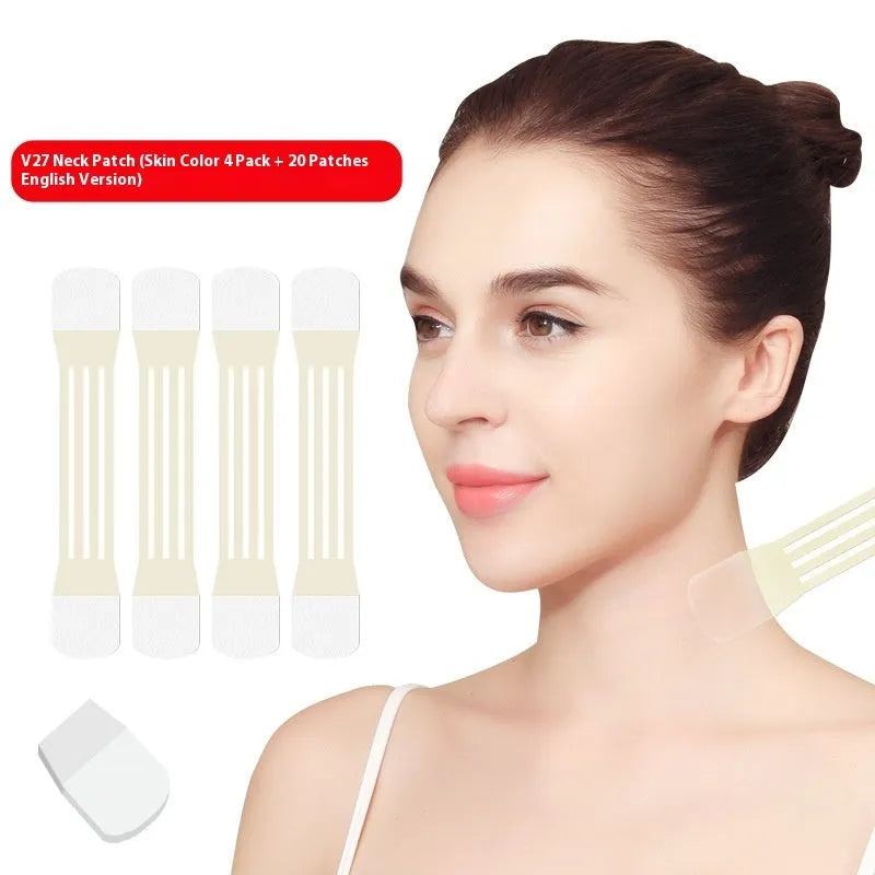 Skin tone neck firming adhesive tape strips and patches for invisible neck contour support