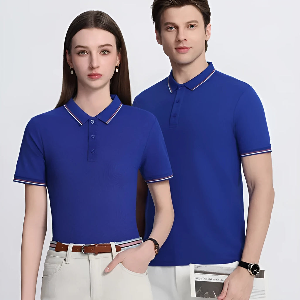 Solona ice-feeling short sleeve polo shirt in light blue, shown flat, highlighting straight cut and fabric texture.