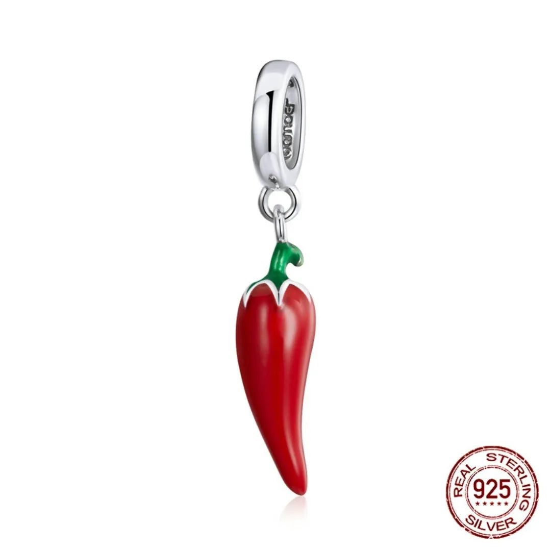 Sterling silver pendant with Korean pepper design and leaf-shaped details in BSC461 colour