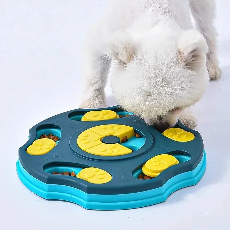 Blue dog puzzle toy food feeder with interactive games for aggressive chewers