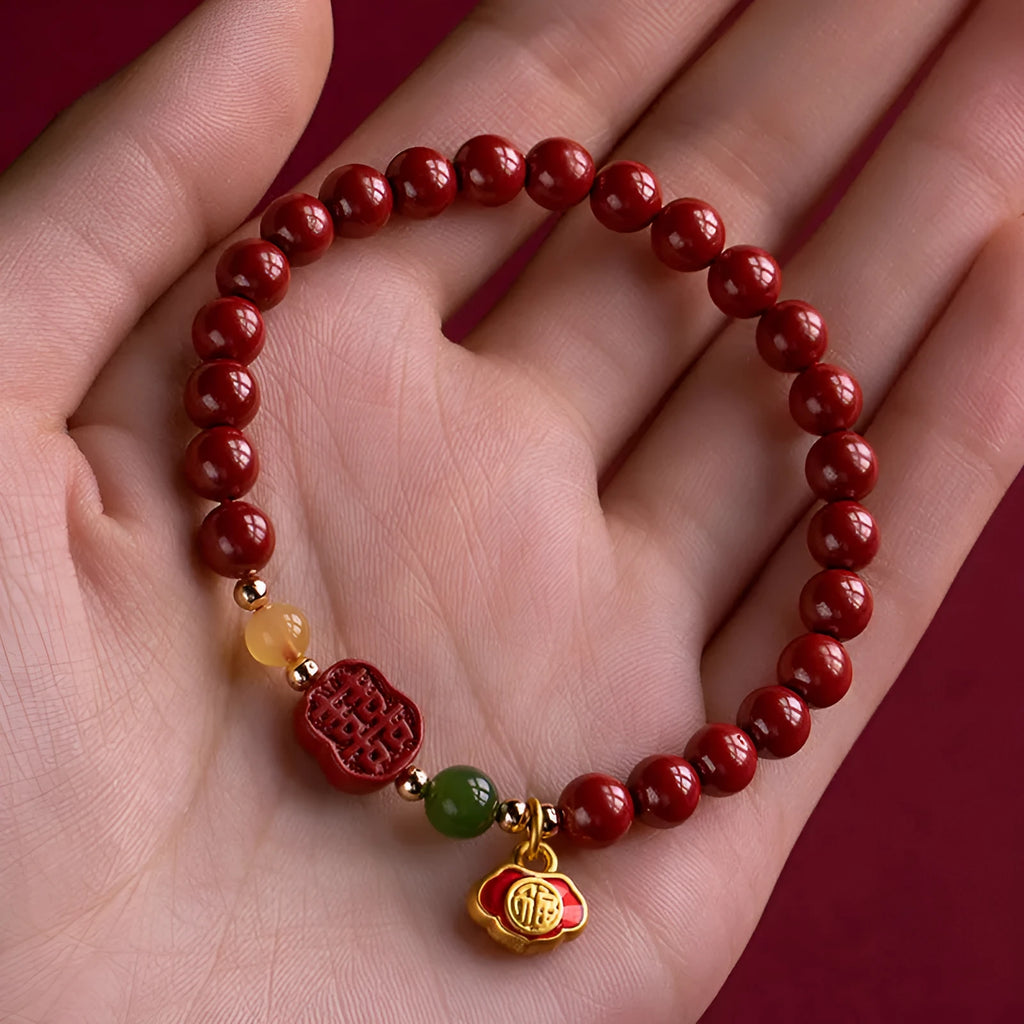 Emperor sandstone cinnabar bracelet with fu character in new Chinese style