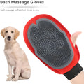 Red waterproof pet bathing glove with integrated brush bristles for grooming and cleaning dogs and cats.