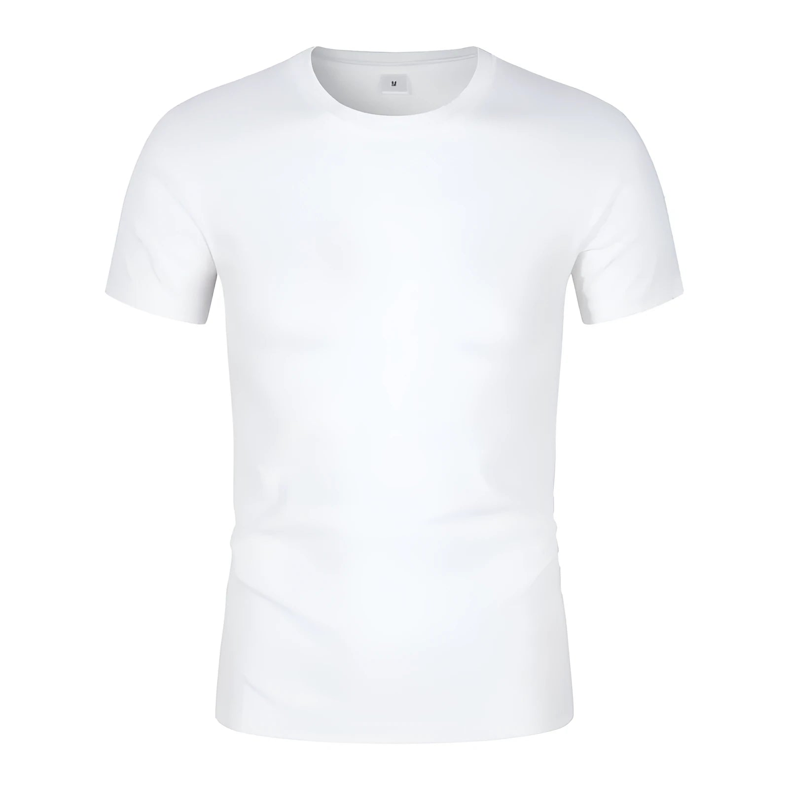 Men's solid colour cotton short-sleeved t-shirt on a hanger, shown in white and black.