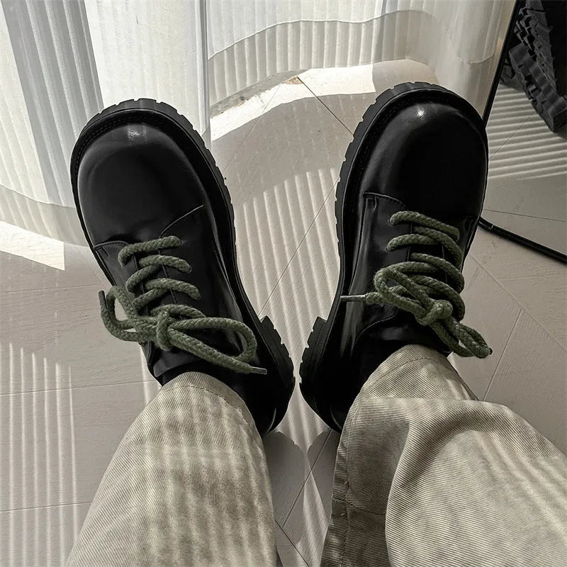Big Head men's platform Derby casual shoes in microfiber with rubber sole, shown on a size chart.