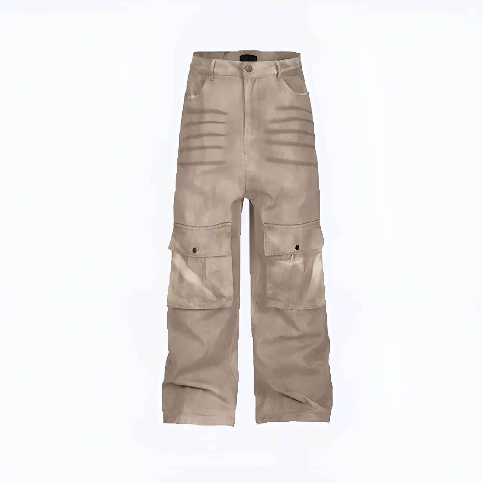 Dark marble loose A-line casual trousers with straight leg design and pure cotton denim fabric