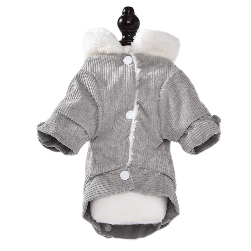 Lambswool fleece-lined pet vest for dogs and cats in grey or pink, available in six sizes
