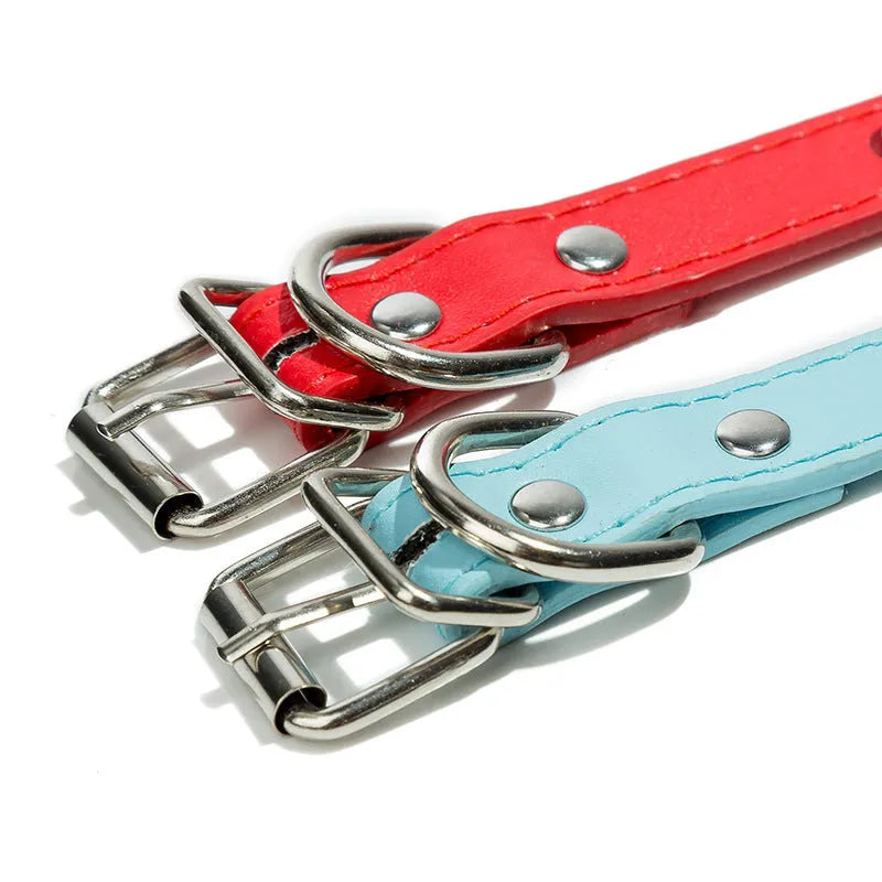 Studded dog collar with metal spikes on thickened PU leather in various colours and sizes