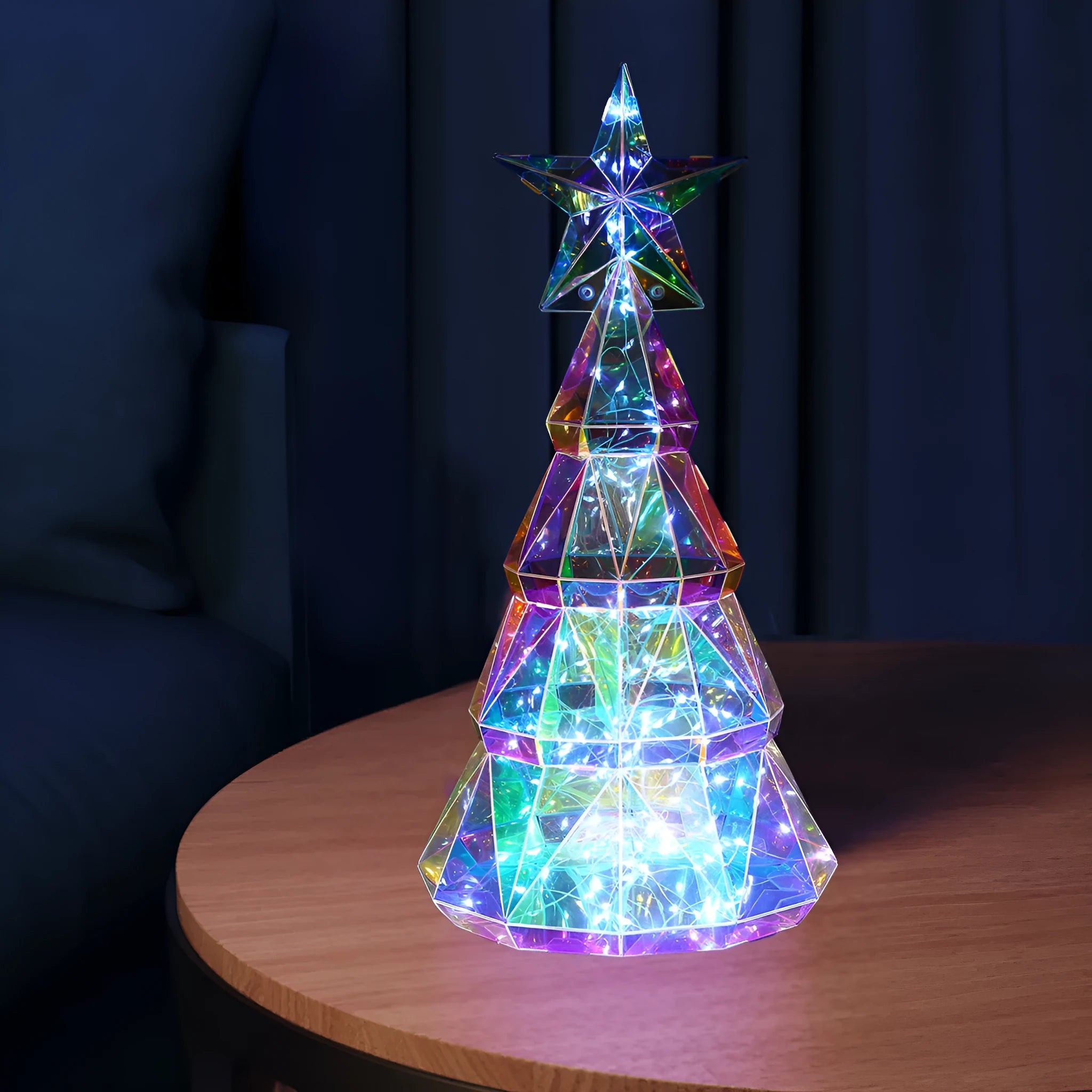 LED light-up Christmas tree decoration with colourful cartoon design on white background