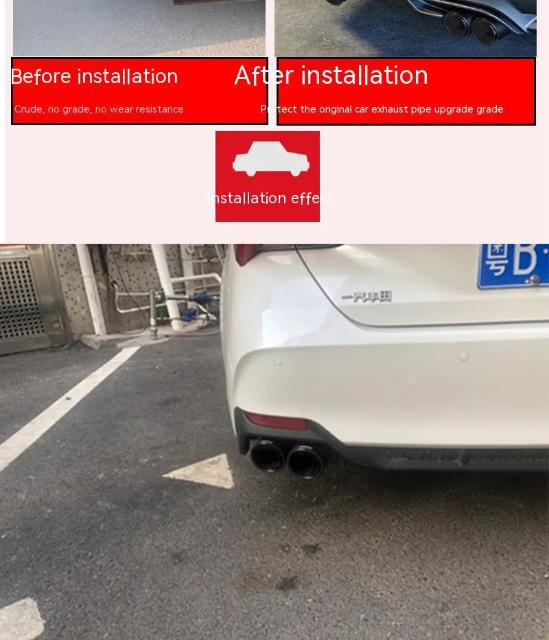 Black carbon fibre car exhaust pipe with double outlet, 250mm long