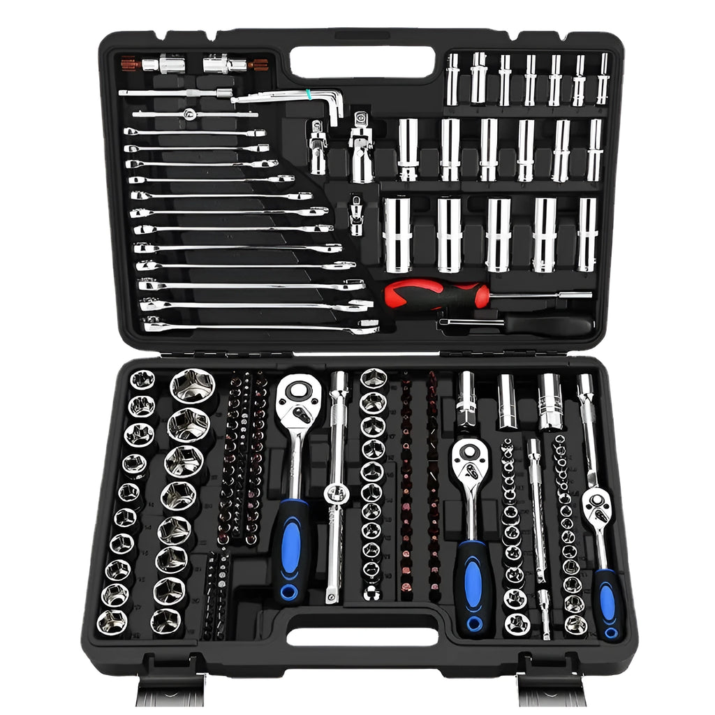 Cr-v chromium vanadium steel socket ratchet wrench set with nickel plating for auto repair