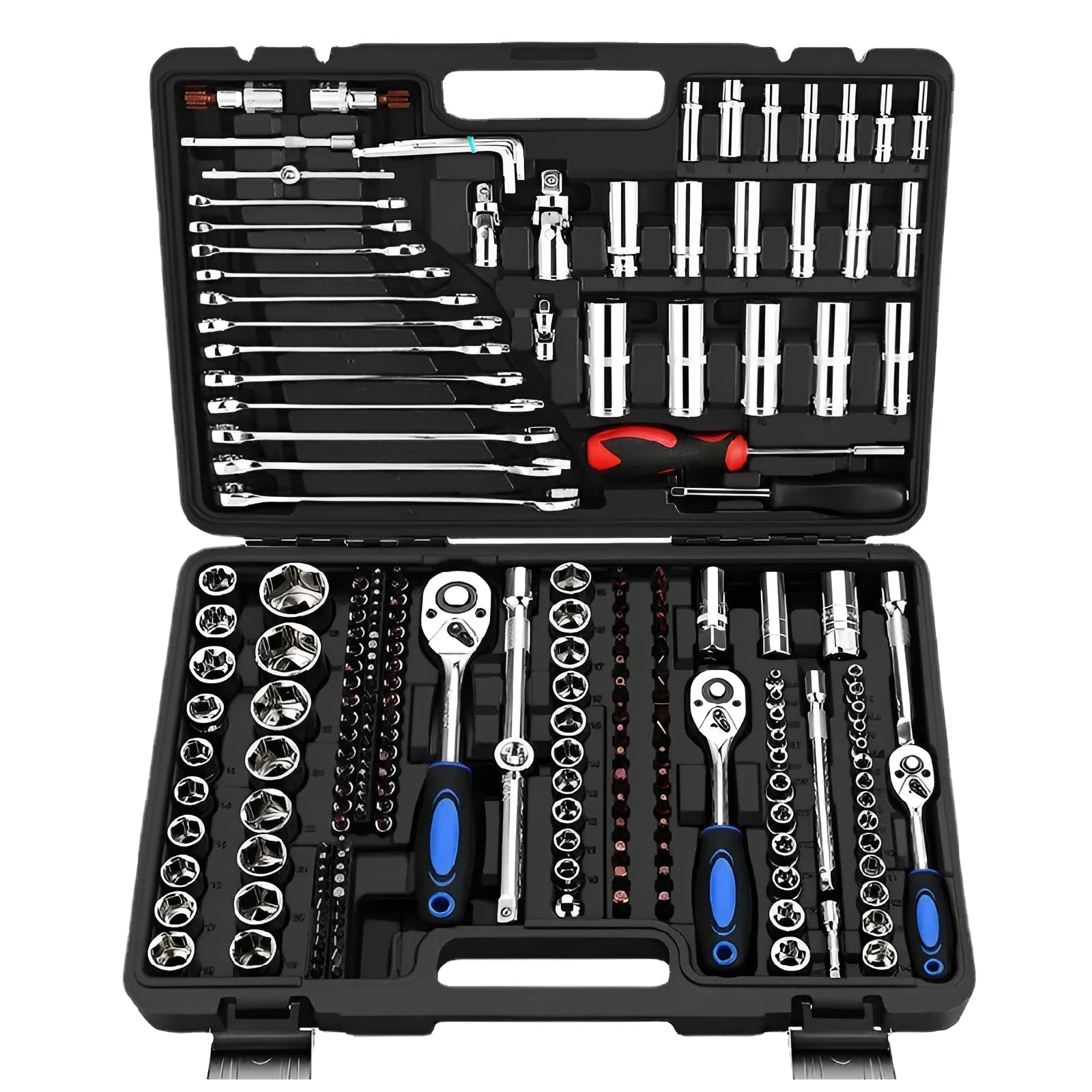 Cr-v chromium vanadium steel socket ratchet wrench set with nickel plating for auto repair
