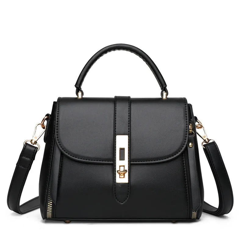 Soft PU leather women's messenger bag in a square vertical shape, shown in one of four colour options.