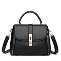 Soft PU leather women's messenger bag in a square vertical shape, shown in one of four colour options.