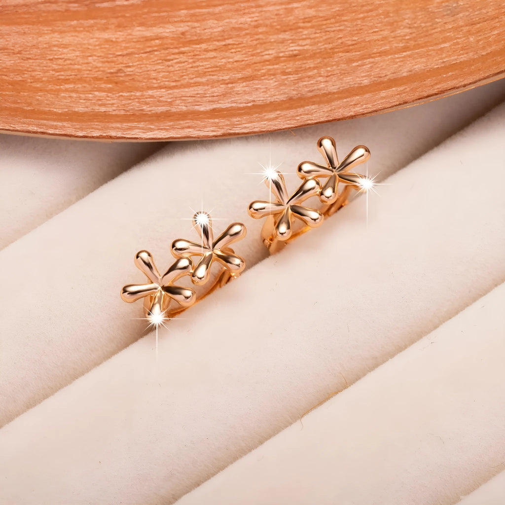 Rose gold electroplated waterdrop flower earrings with circular design for women