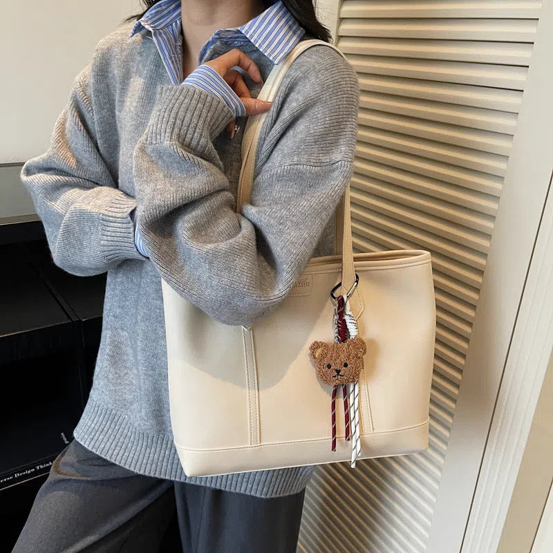 Niche Fashion retro shoulder tote bag in horizontal rectangular shape with stitched seams, PU material, available in multiple colours