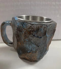 Purple resin mineral crystal coffee mug with handle showing 3D texture and 10cm height