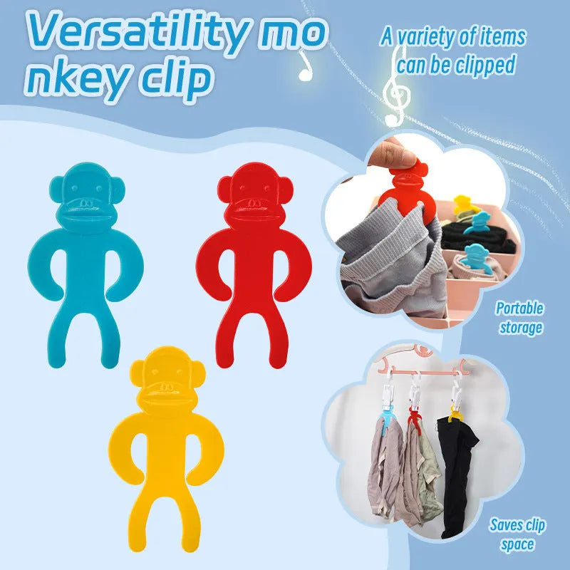 Plastic socks storage clips in blue, yellow and red colours for laundry organisation