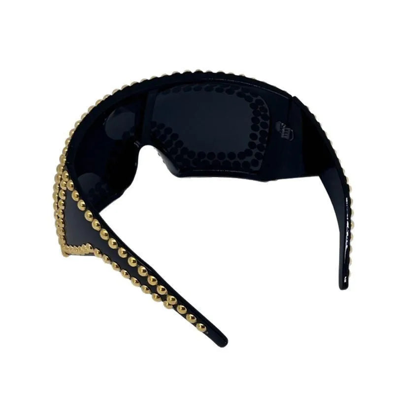 Men's square rivet sunglasses with super large rim in gold or silver personality punk style