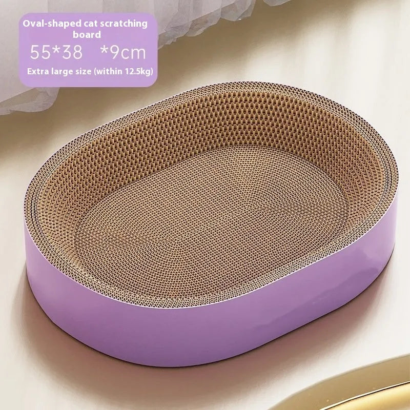 Green oval corrugated paper cat scratch board with 55cm diameter cat nest