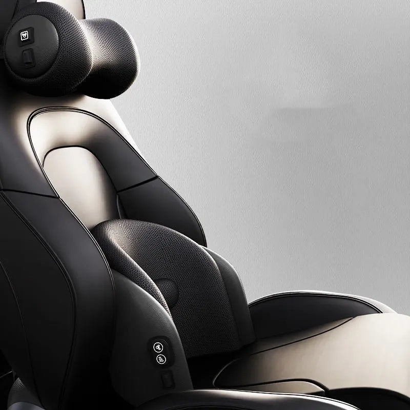 Car seat massage cushion with memory cotton and electric massage function in black, brown, or grey