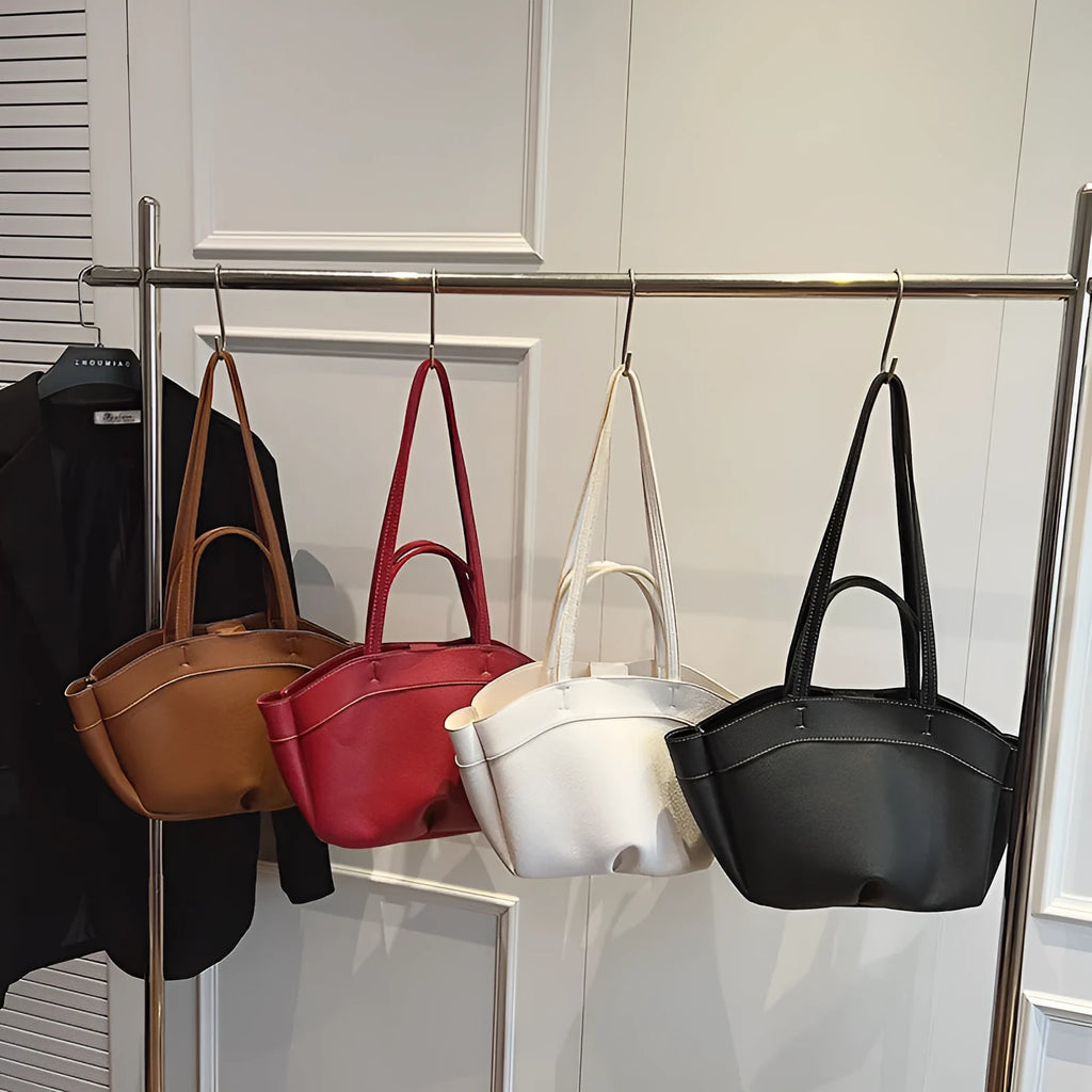 PU large capacity bucket shape tote handbag for women available in black white red brown