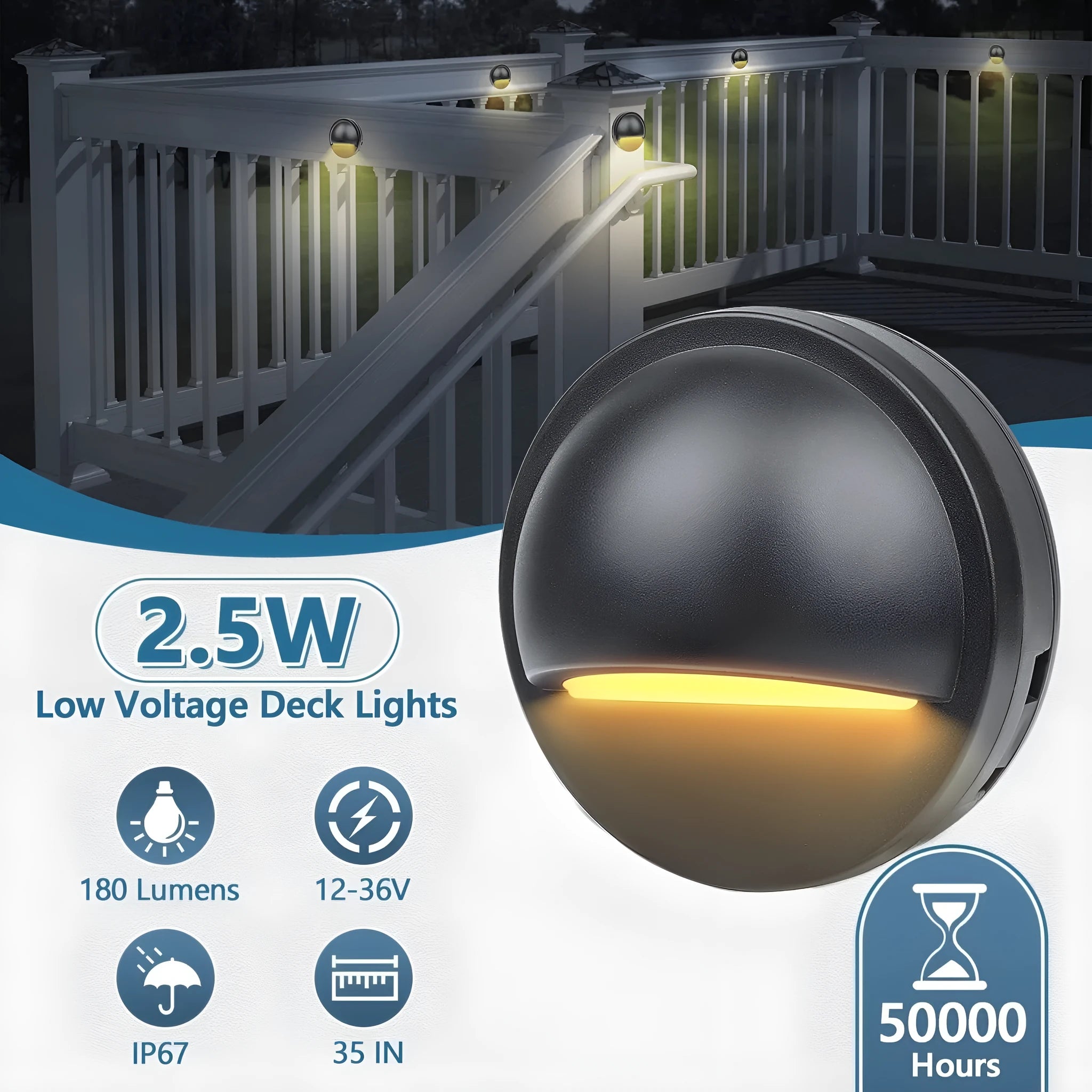 Platinum low voltage outdoor step light with IP67 rating and adjustable colour temperature, dimensions 96mm by 55mm.
