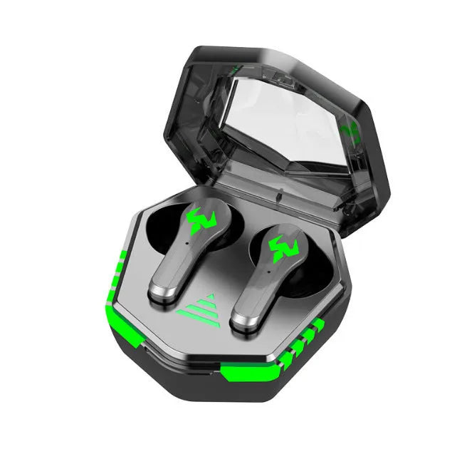 Black N35 wireless in-ear Bluetooth gaming headset with earplugs, showing private mold design.