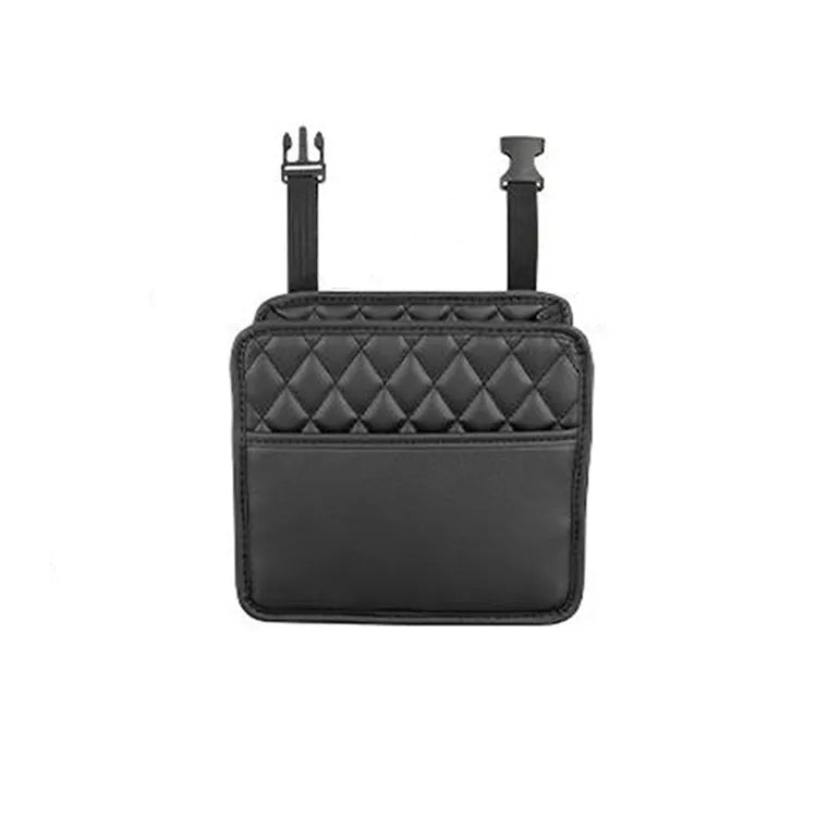 Black leather car hanging storage bag measuring 25cm by 25cm