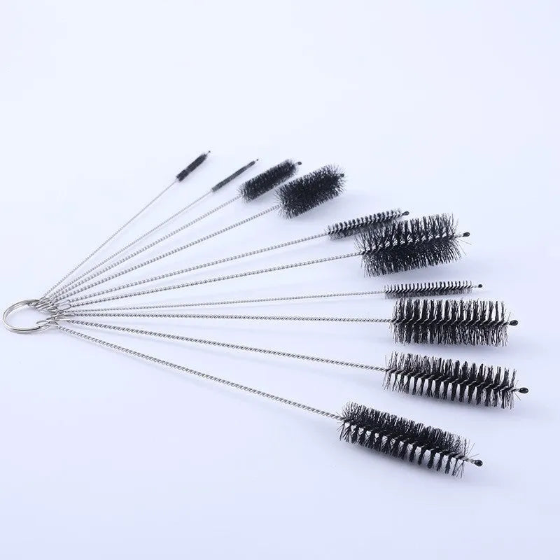 Nylon cleaning brush set with stainless steel handles for straw and bottle cleaning