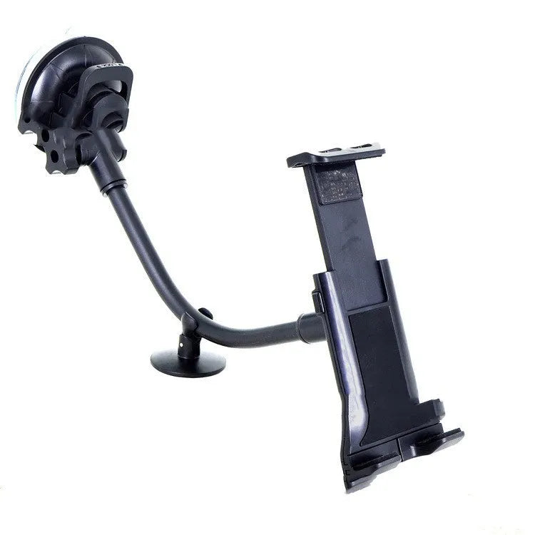 Black universal car tablet holder with long arm and suction cup mount for 4-12 inch devices.