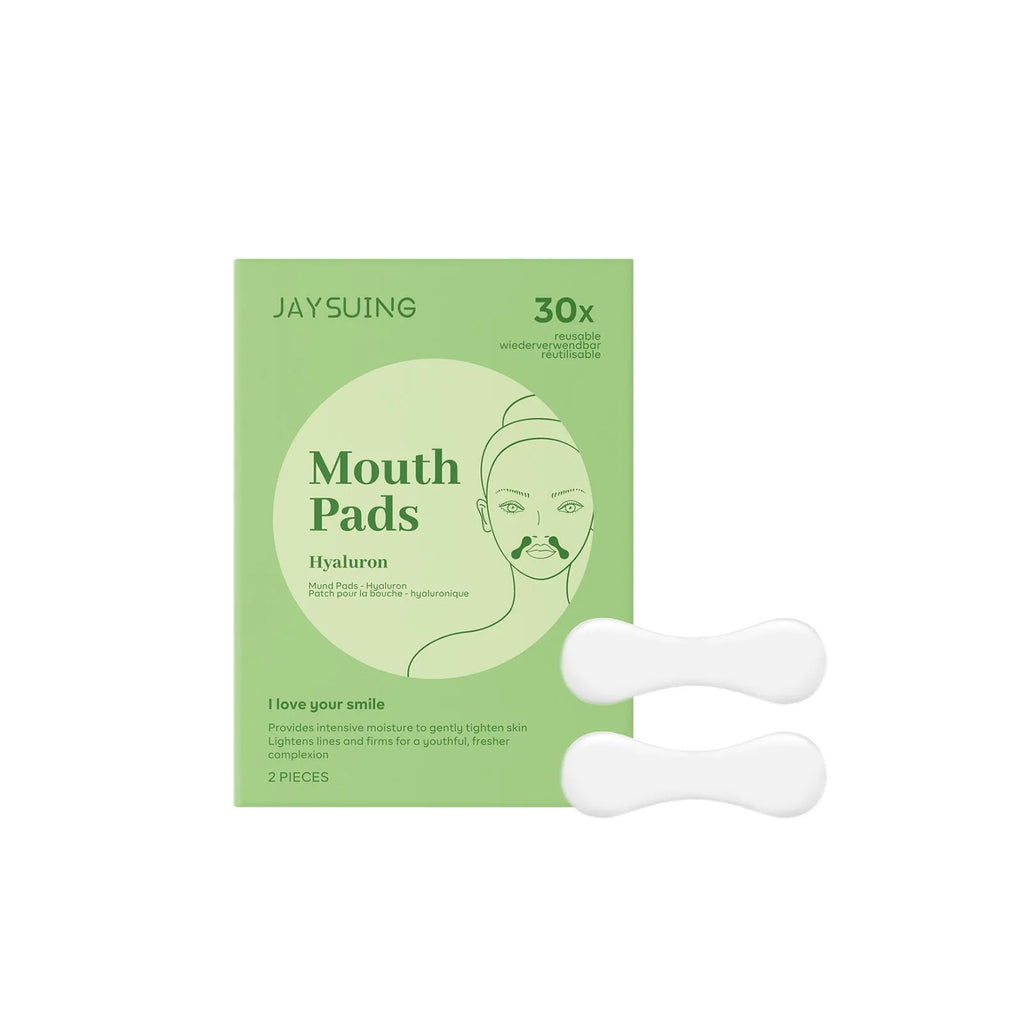 Two rectangular collagen and hyaluronic acid facial patches for skin firming care