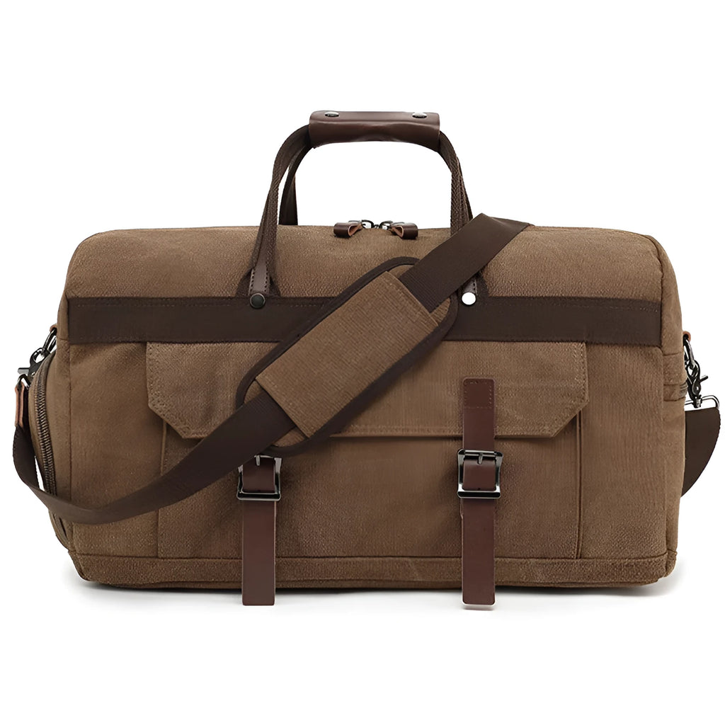 Large capacity crossbody travel bag in canvas with retro style sewing line detailing
