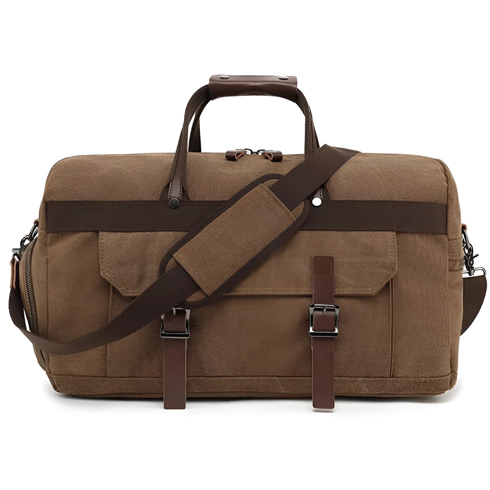 Large capacity crossbody travel bag in canvas with retro style sewing line detailing