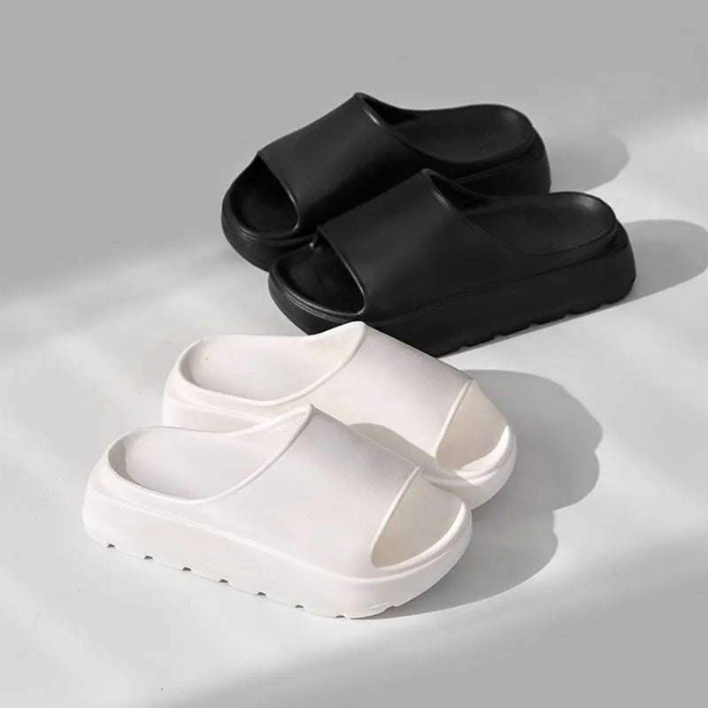 Women's thick-soled EVA slippers with fish mouth design in beige, black, khaki or rose red colours