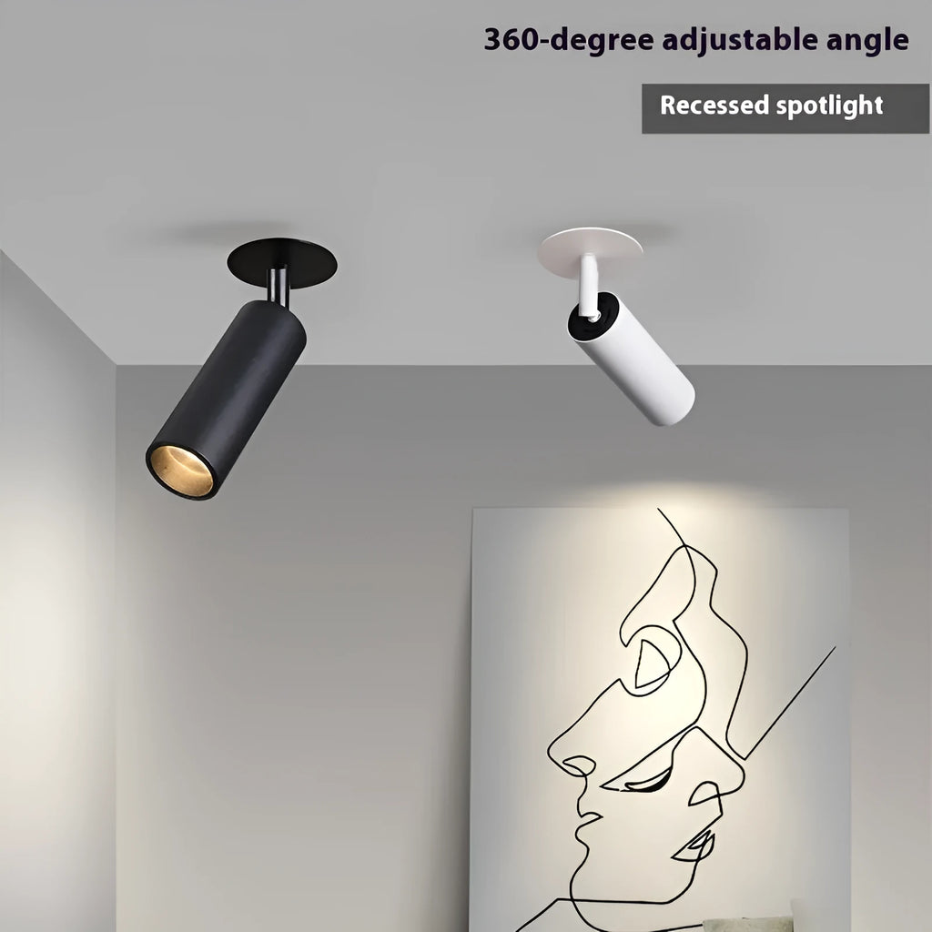 Embedded cylinder LED spotlight for 55-75mm holes with guide rail adjustment in black aluminium finish