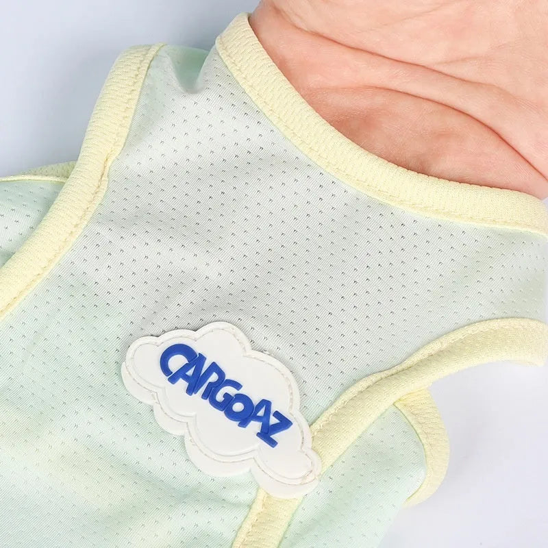 Grass green lightweight polyester vest for a cat, shown in a sport style.