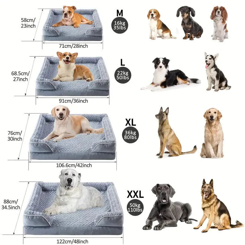Waterproof removable washable dog kennel pad in brown, dark grey or light grey showing four size options