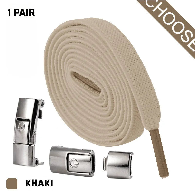 Press lock elastic shoelaces with 8mm widened flat design in assorted colours