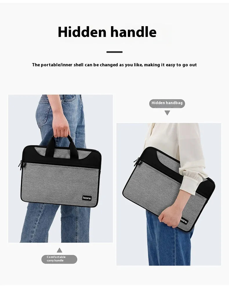 Black Encapsulate full-open laptop bag made from Oxford cloth for business travel, showing soft carry handle.