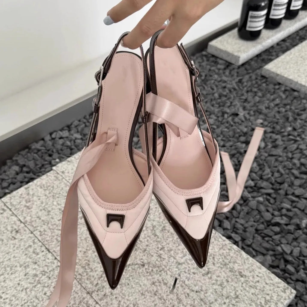 Women's black lace-up high heels with special-shaped root design showing cowhide upper and adjustable closure