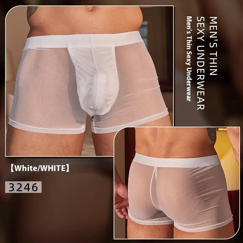Men's black ultra-thin breathable boxer briefs on a white background.